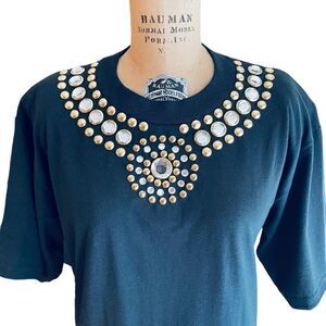 Black Diamante and gold studded short sleeve T-shirt size 1X
